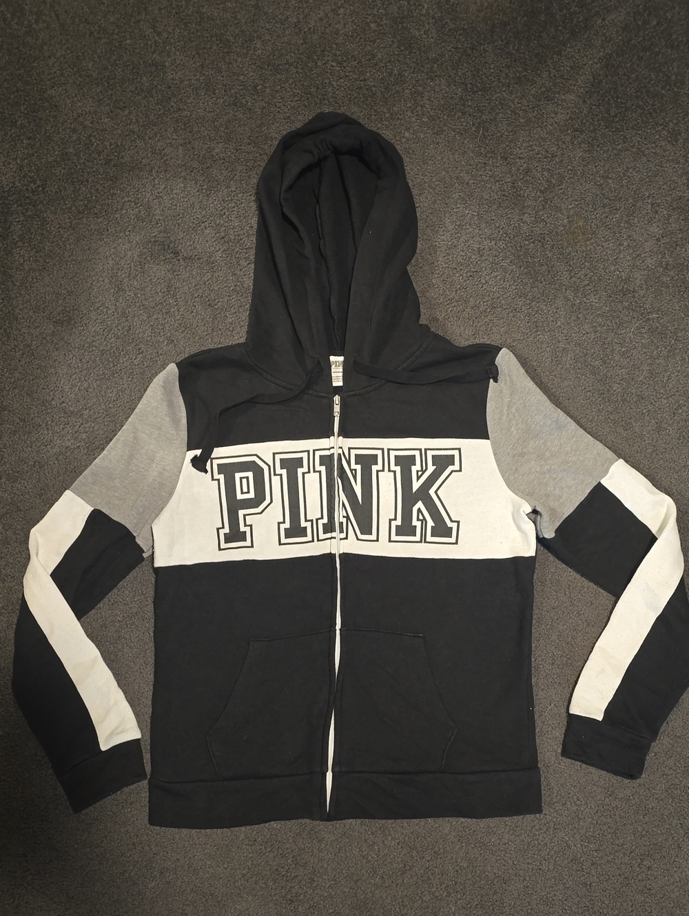 PINK Victoria's Secret Black, Gray & White Zip Hoodie